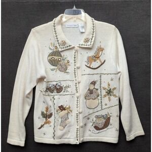 Vtg Christmas Cardigan Bougie GrandmaCore Chic Granny Winter Victoria Jones M